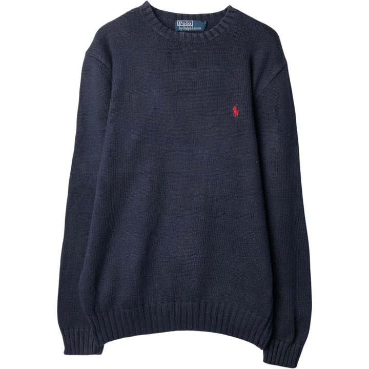 Ralph Lauren POLO RALPH LAUREN cotton knit sweater, men's size S cotton navy blue type Vintage Second Hand