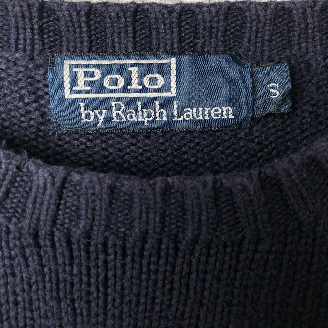 Ralph Lauren POLO RALPH LAUREN cotton knit sweater, men's size S cotton navy blue type Vintage Second Hand