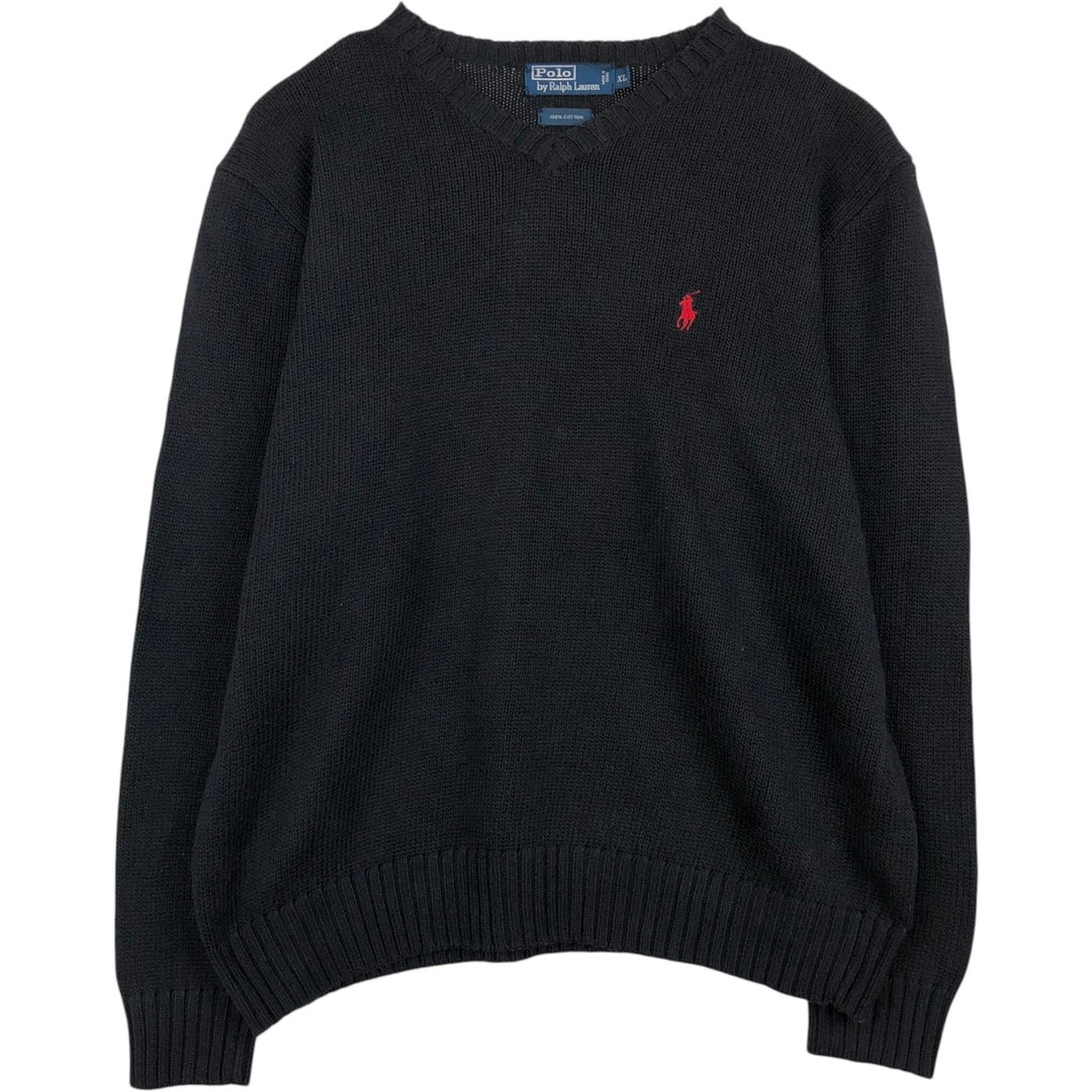 Ralph Lauren POLO by Ralph Lauren V-neck cotton knit sweater, men's XL size cotton black type Vintage Second Hand