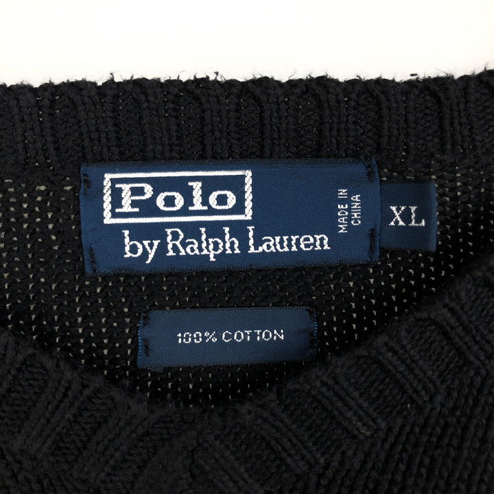 Ralph Lauren POLO by Ralph Lauren V-neck cotton knit sweater, men's XL size cotton black type Vintage Second Hand