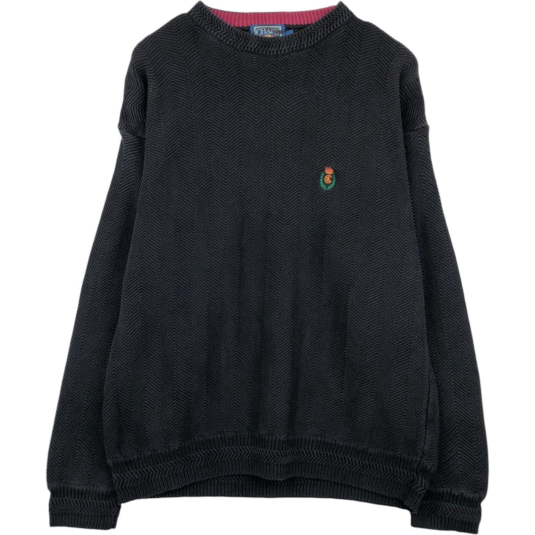 1980'S Ralph Lauren CHAPS Herringbone Cotton Knit Sweater, Men's Size L (approx.), Vintage cotton black type Vintage Second Hand
