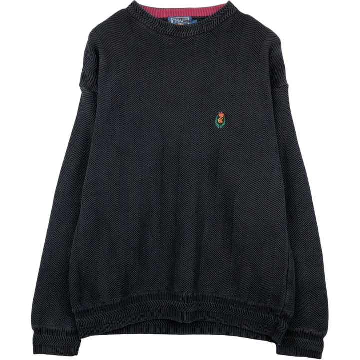 1980'S Ralph Lauren CHAPS Herringbone Cotton Knit Sweater, Men's Size L (approx.), Vintage cotton black type Vintage Second Hand