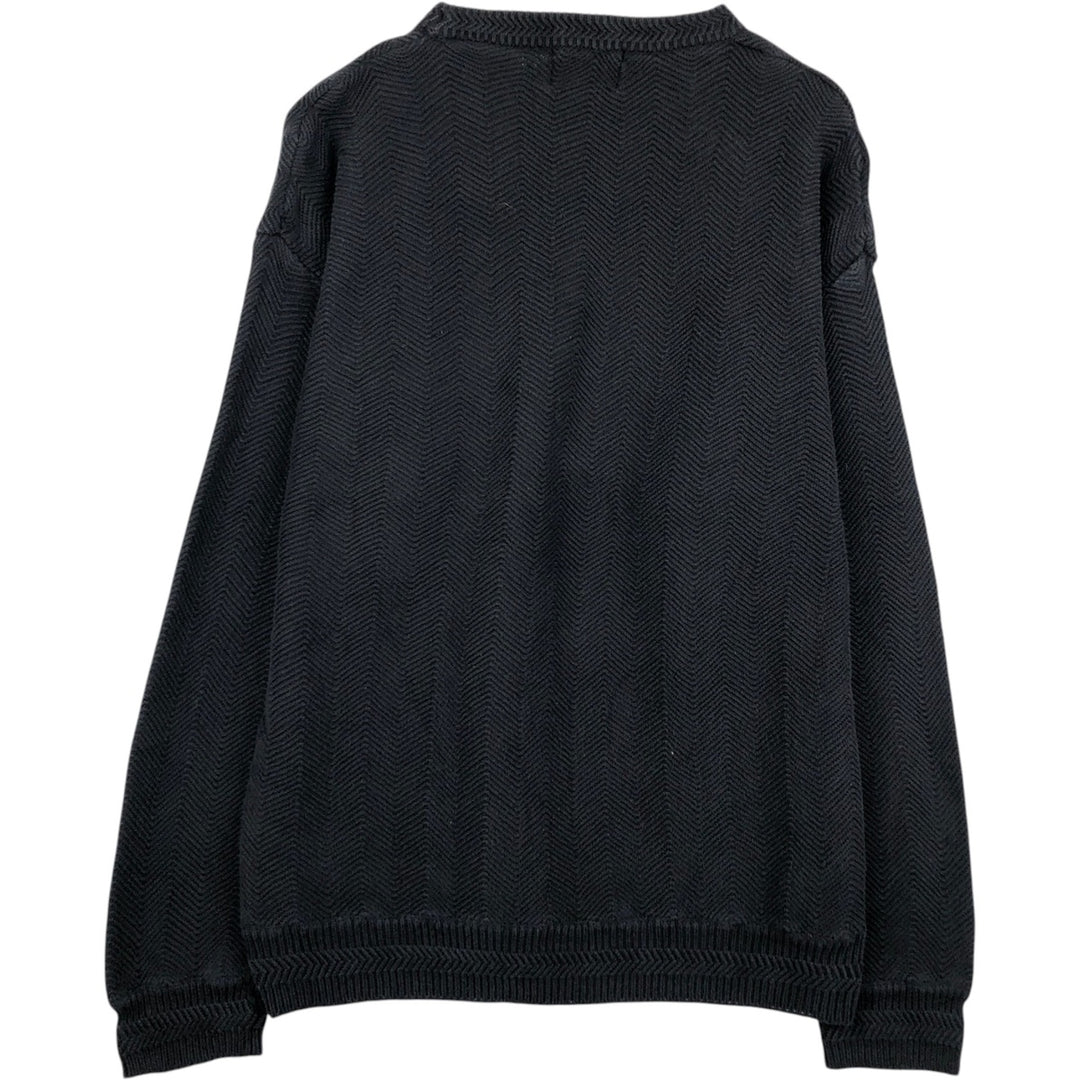1980'S Ralph Lauren CHAPS Herringbone Cotton Knit Sweater, Men's Size L (approx.), Vintage cotton black type Vintage Second Hand