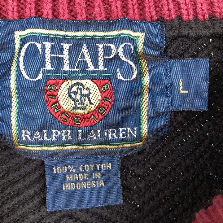 1980'S Ralph Lauren CHAPS Herringbone Cotton Knit Sweater, Men's Size L (approx.), Vintage cotton black type Vintage Second Hand