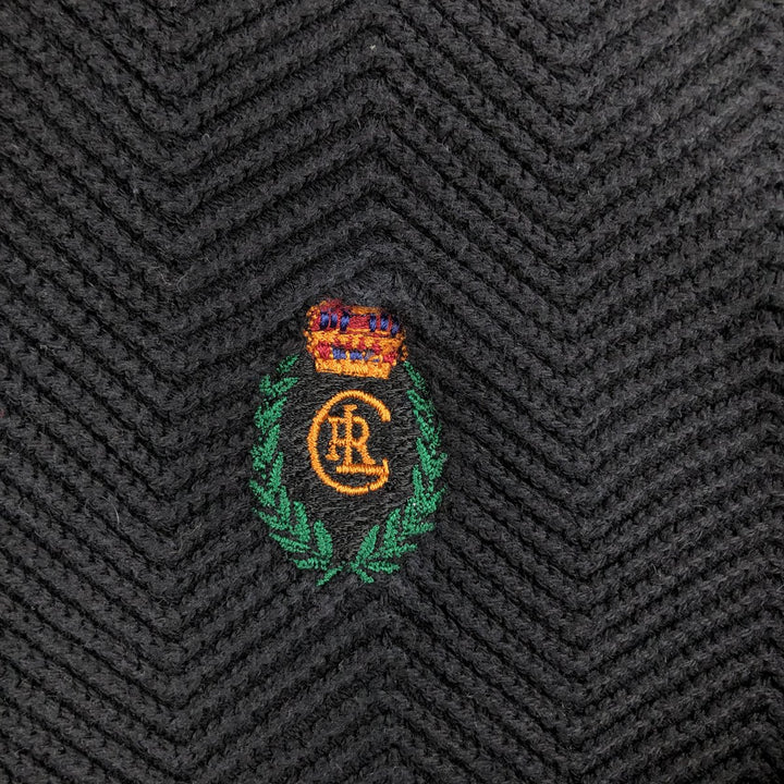 1980'S Ralph Lauren CHAPS Herringbone Cotton Knit Sweater, Men's Size L (approx.), Vintage cotton black type Vintage Second Hand