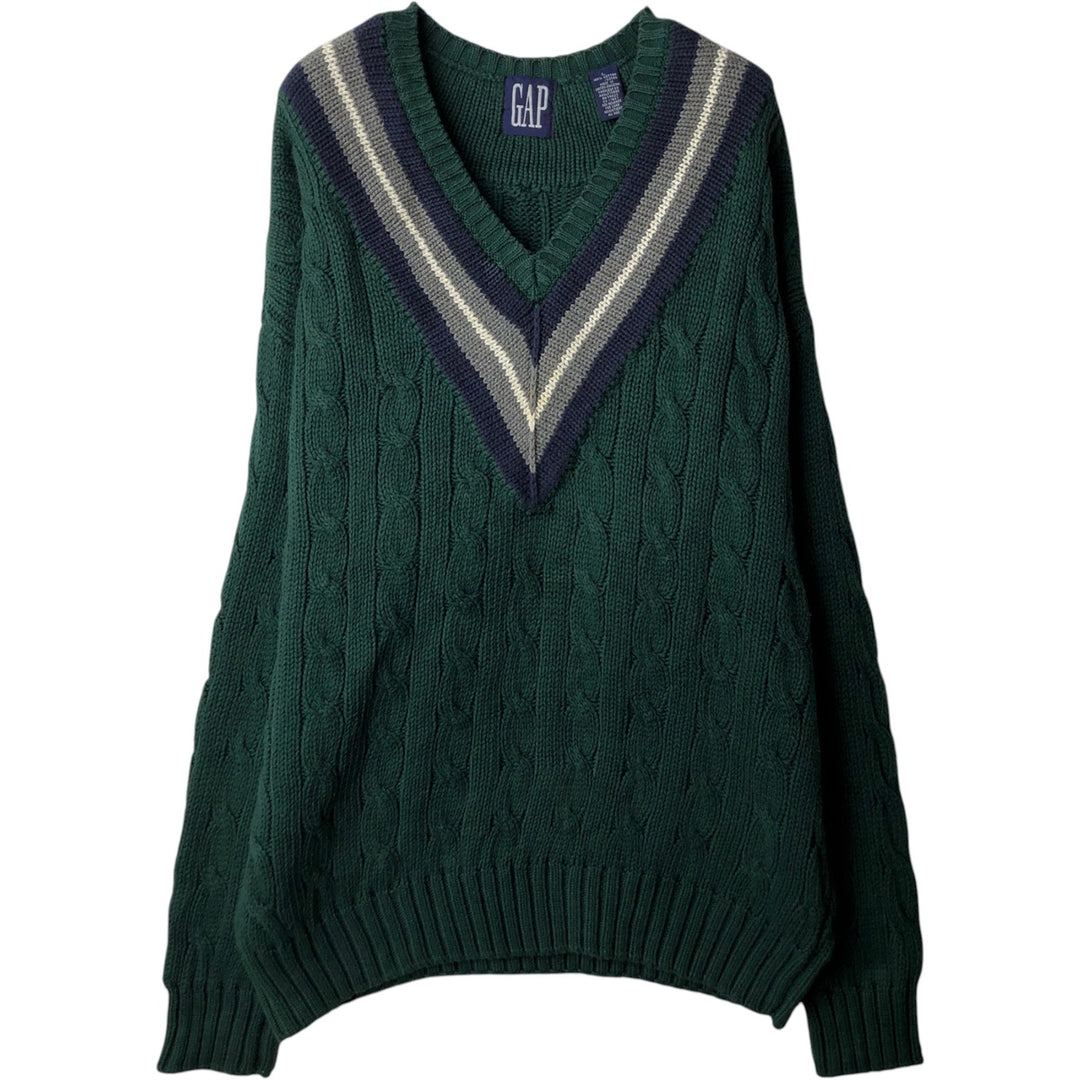 GAP V-neck cotton knit sweater, made in the UK, men's size L equivalent. cotton green type Vintage Second Hand