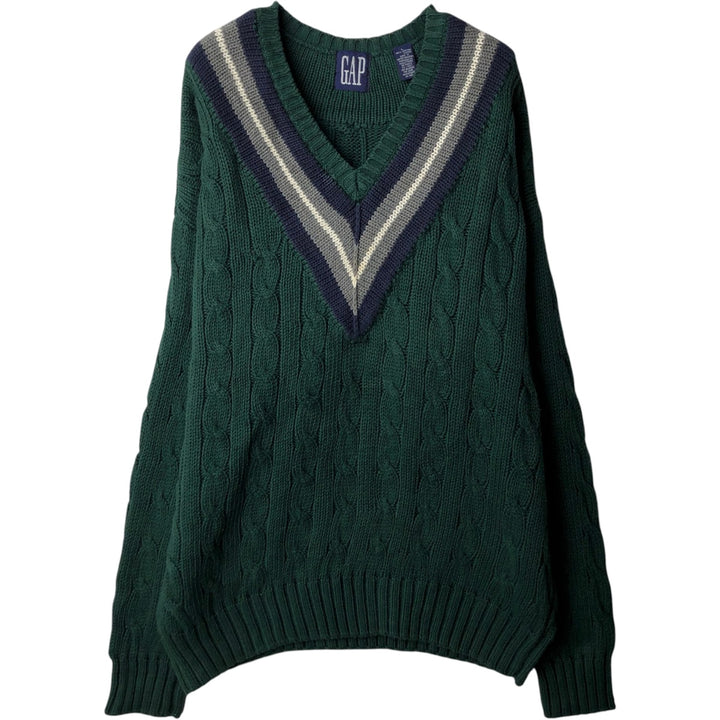 GAP V-neck cotton knit sweater, made in the UK, men's size L equivalent. cotton green type Vintage Second Hand