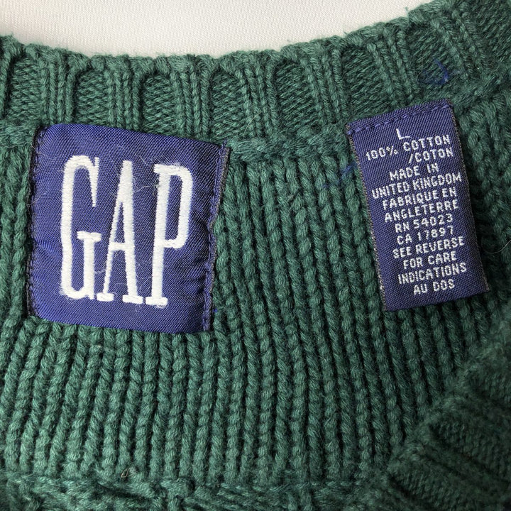 GAP V-neck cotton knit sweater, made in the UK, men's size L equivalent. cotton green type Vintage Second Hand