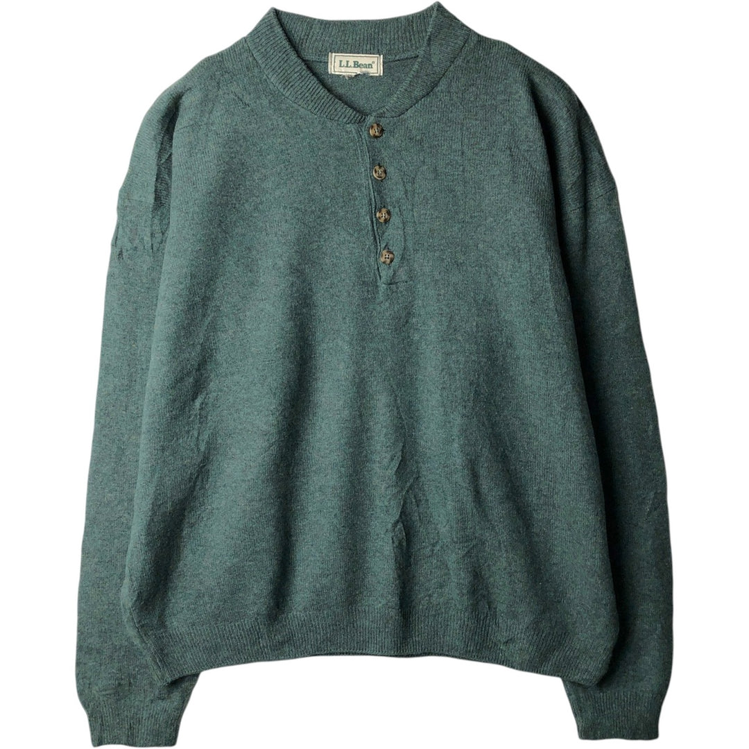 Vintage LLBean Henley Neck Knit Sweater from the 1990'S (Men's XXL equivalent) unclear green type Vintage Second Hand