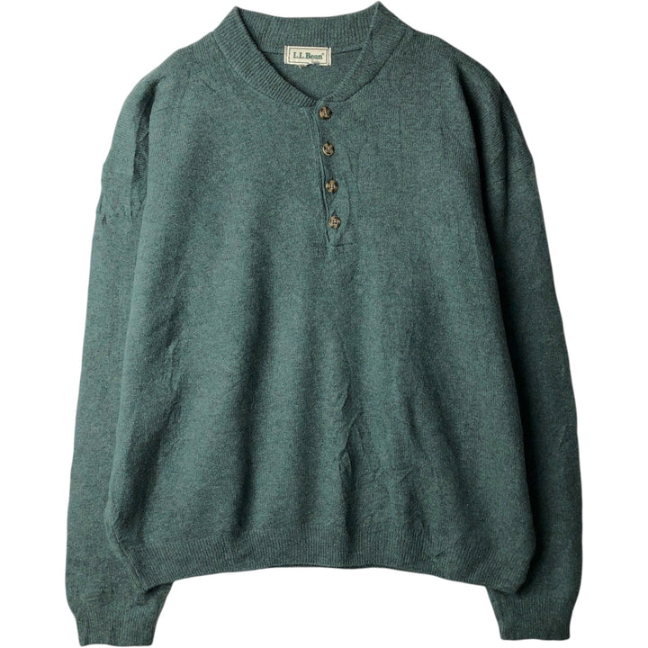 Vintage LLBean Henley Neck Knit Sweater from the 1990'S (Men's XXL equivalent) unclear green type Vintage Second Hand