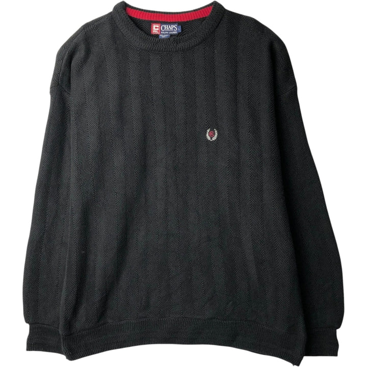 1990'S Ralph Lauren CHAPS Herringbone Cotton Knit Sweater, Made in USA, Men's Size L (approx.), Vintage cotton black type Vintage Second Hand