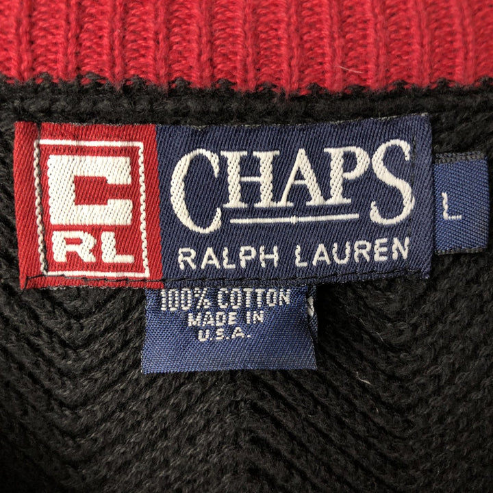 1990'S Ralph Lauren CHAPS Herringbone Cotton Knit Sweater, Made in USA, Men's Size L (approx.), Vintage cotton black type Vintage Second Hand