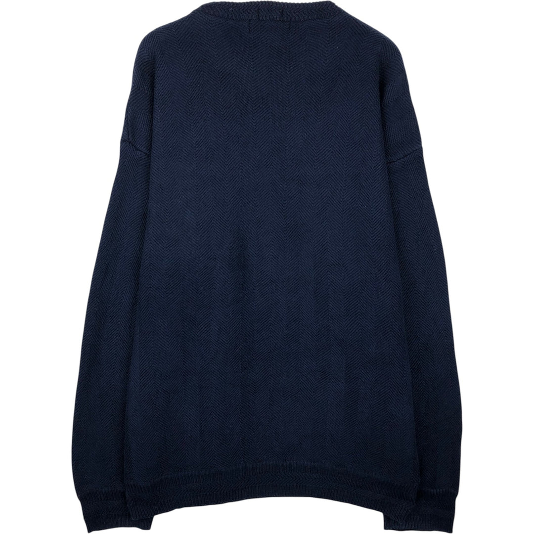 Ralph Lauren CHAPS Herringbone Cotton Knit Sweater, Men's Size L cotton navy blue type Vintage Second Hand
