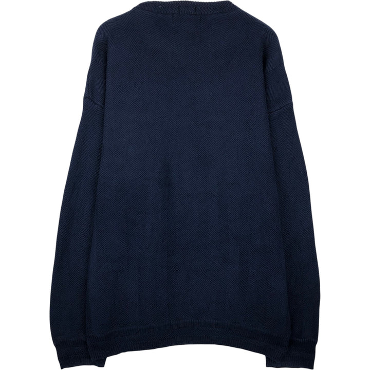 Ralph Lauren CHAPS Herringbone Cotton Knit Sweater, Men's Size L cotton navy blue type Vintage Second Hand