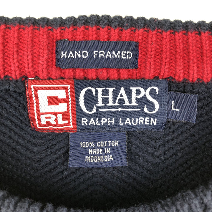 Ralph Lauren CHAPS Herringbone Cotton Knit Sweater, Men's Size L cotton navy blue type Vintage Second Hand
