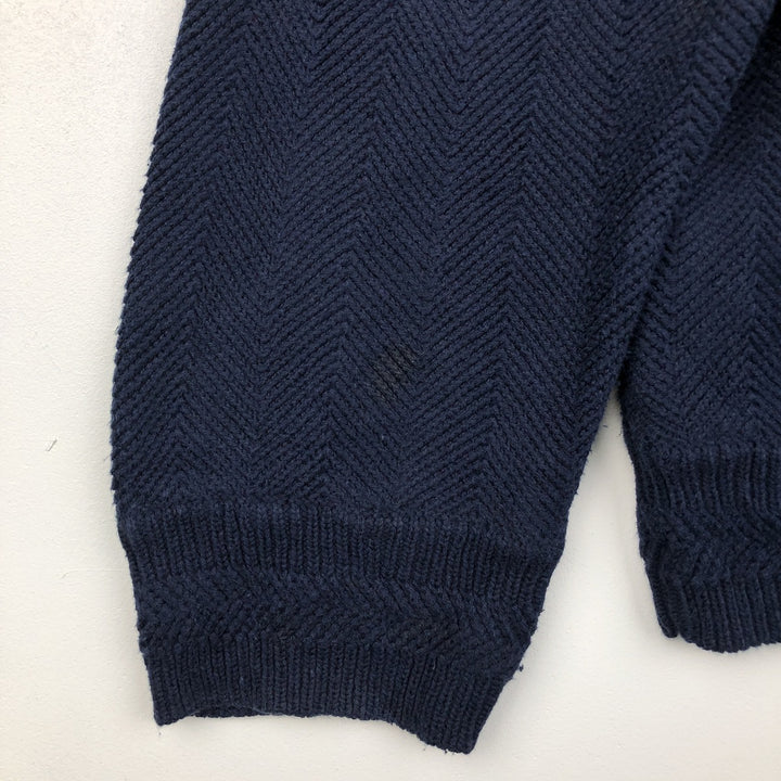 Ralph Lauren CHAPS Herringbone Cotton Knit Sweater, Men's Size L cotton navy blue type Vintage Second Hand