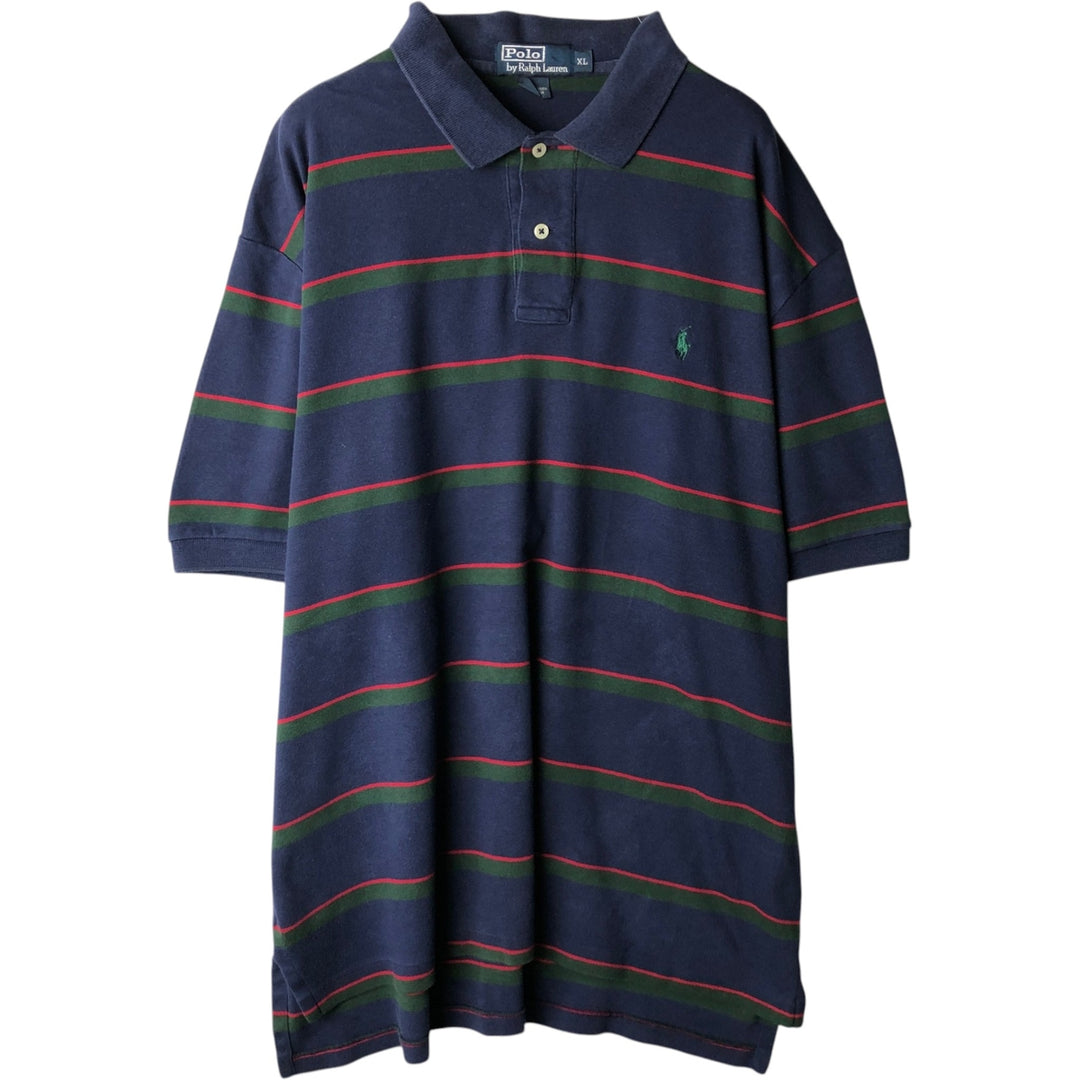 Ralph Lauren POLO by Ralph Lauren short sleeve striped polo shirt, men's XL size cotton navy blue type Vintage Second Hand