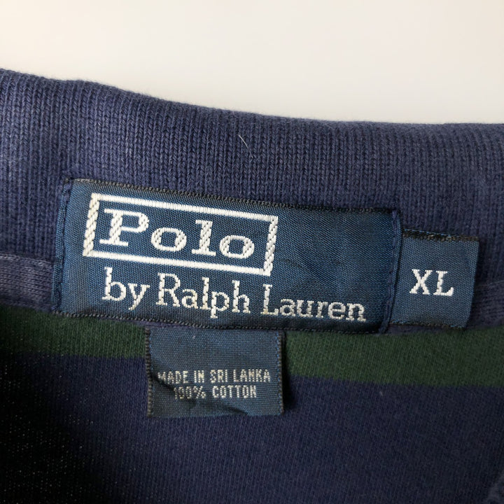 Ralph Lauren POLO by Ralph Lauren short sleeve striped polo shirt, men's XL size cotton navy blue type Vintage Second Hand