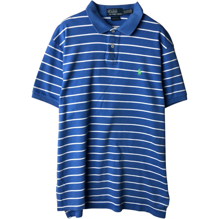 Ralph Lauren POLO by Ralph Lauren CUSTOM FIT short sleeve striped polo shirt men's size L cotton Blue type light blue Vintage Second Hand