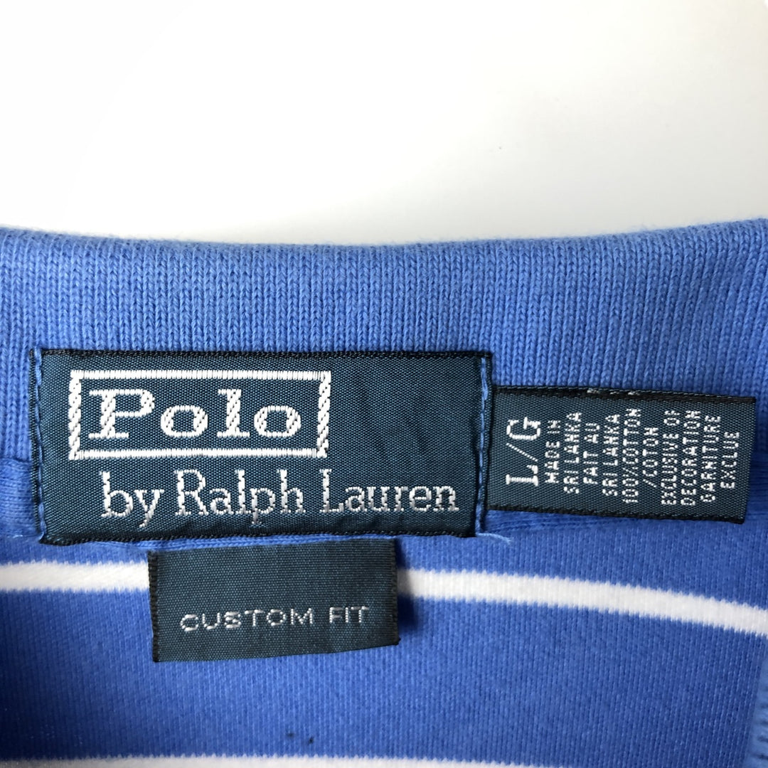 Ralph Lauren POLO by Ralph Lauren CUSTOM FIT short sleeve striped polo shirt men's size L cotton Blue type light blue Vintage Second Hand