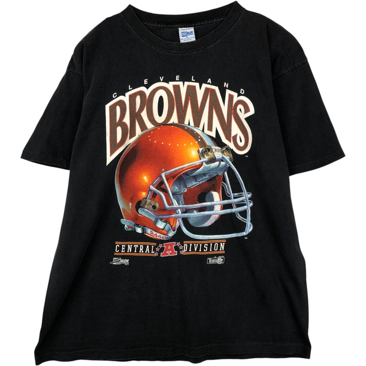 90'S SALEM NFL CLEVELAND BROWNS sports print T-shirt, Made in USA, Men's XL equivalent, Vintage cotton black type Vintage Second Hand