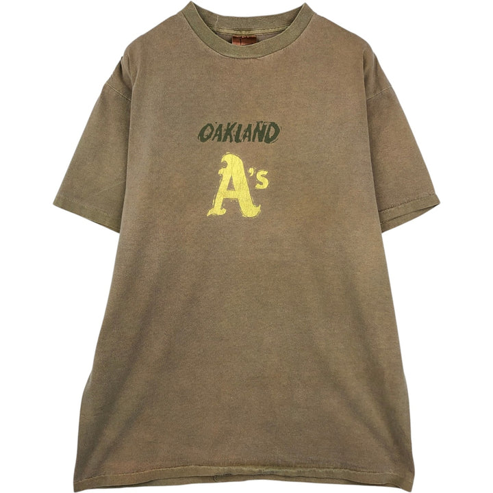 Vintage 90'S MLB Oakland Athletics sports print t-shirt, men's size L equivalent. unclear Khaki type Vintage Second Hand