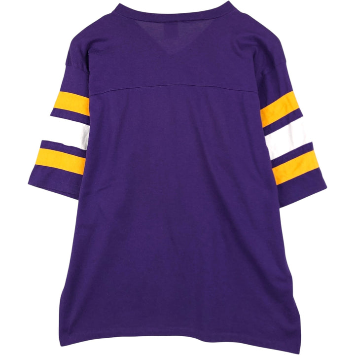 90'S Logo Seven NFL Minnesota Vikings V-neck Football T-shirt, Made in USA, Men's Size L (approx.) unclear purple type Vintage Second Hand
