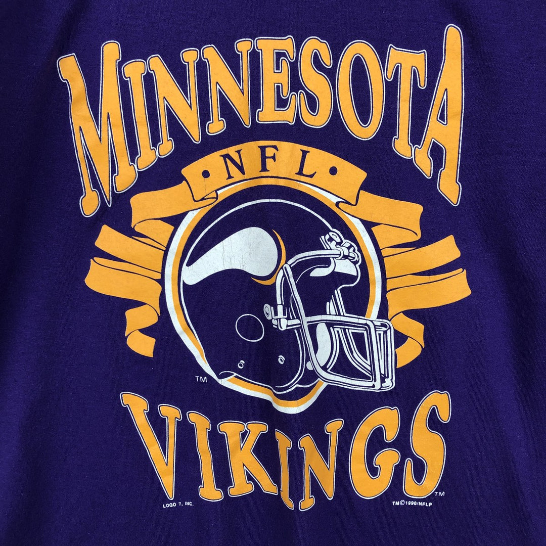 90'S Logo Seven NFL Minnesota Vikings V-neck Football T-shirt, Made in USA, Men's Size L (approx.) unclear purple type Vintage Second Hand
