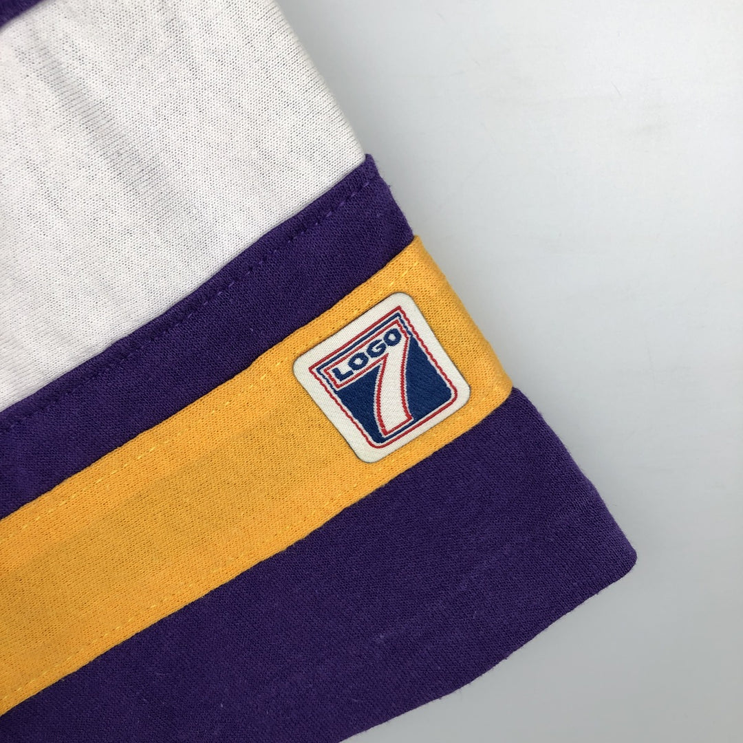 90'S Logo Seven NFL Minnesota Vikings V-neck Football T-shirt, Made in USA, Men's Size L (approx.) unclear purple type Vintage Second Hand