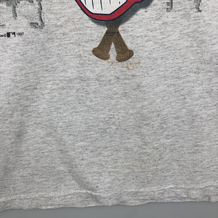 90'S Hanes Heavyweight MLB Cleveland Indians Sports Print T-Shirt (Men's Size L) cotton gray type Vintage Second Hand