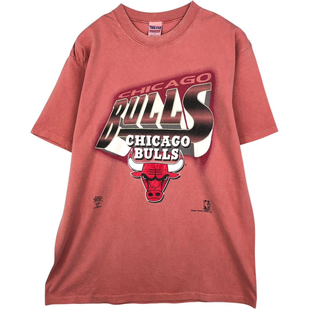 90'S TRUE-FAN NBA CHICAGOBULLS Sports Print T-Shirt, Made in USA, Men's Size L (Equivalent), Vintage cotton pink type Vintage Second Hand