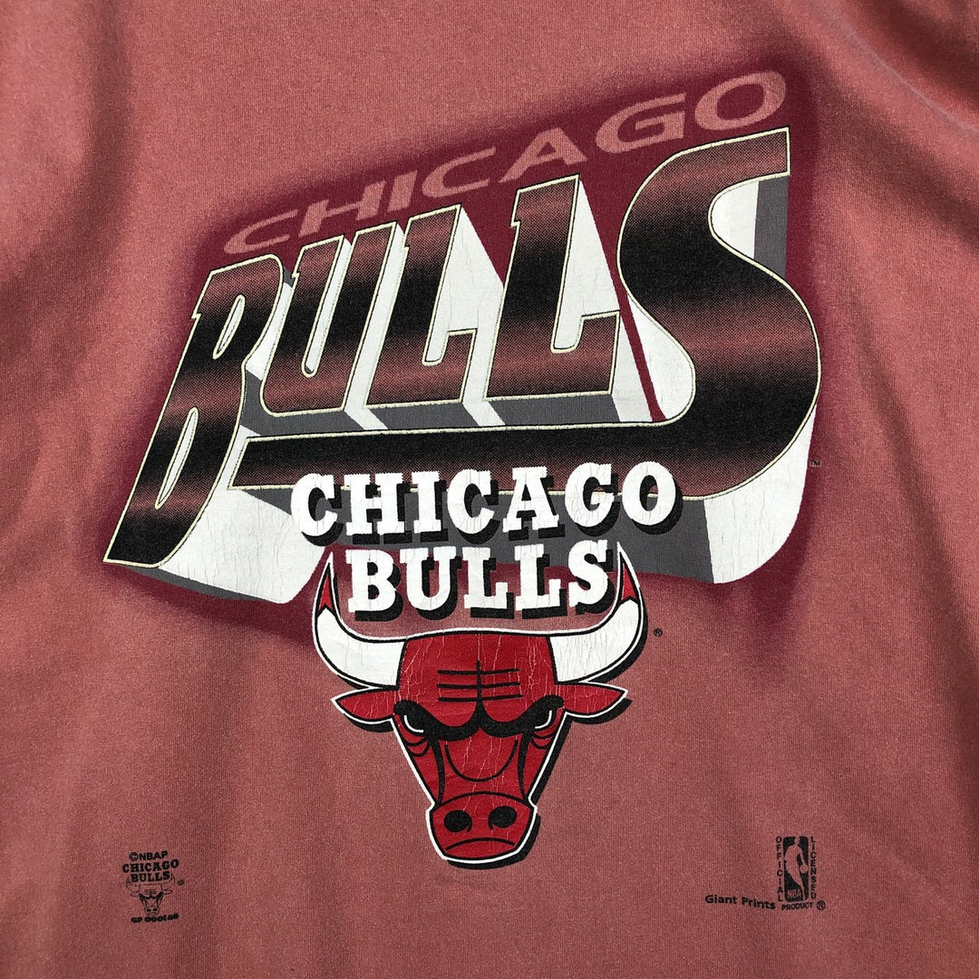 90'S TRUE-FAN NBA CHICAGOBULLS Sports Print T-Shirt, Made in USA, Men's Size L (Equivalent), Vintage cotton pink type Vintage Second Hand