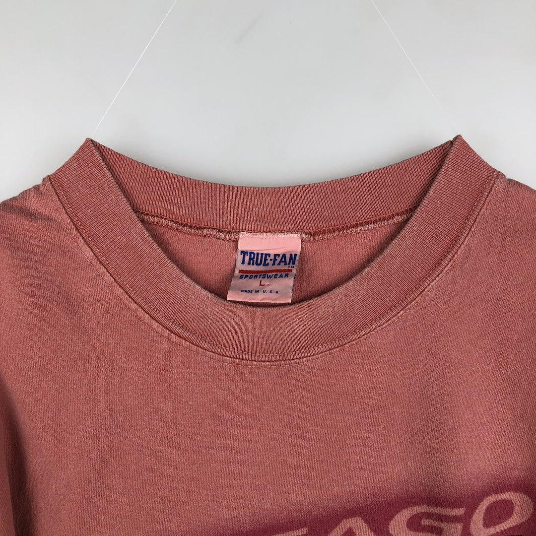 90'S TRUE-FAN NBA CHICAGOBULLS Sports Print T-Shirt, Made in USA, Men's Size L (Equivalent), Vintage cotton pink type Vintage Second Hand