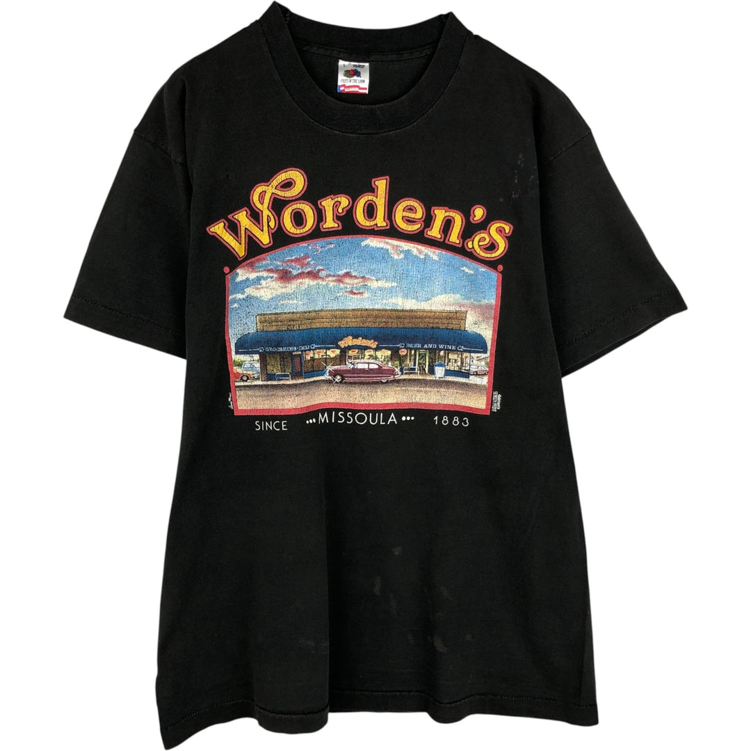 90'S Fruit of the Loom Worden's Advertising T-Shirt, Made in USA, Men's Size L (approx.), Vintage cotton Charcoal Vintage Second Hand