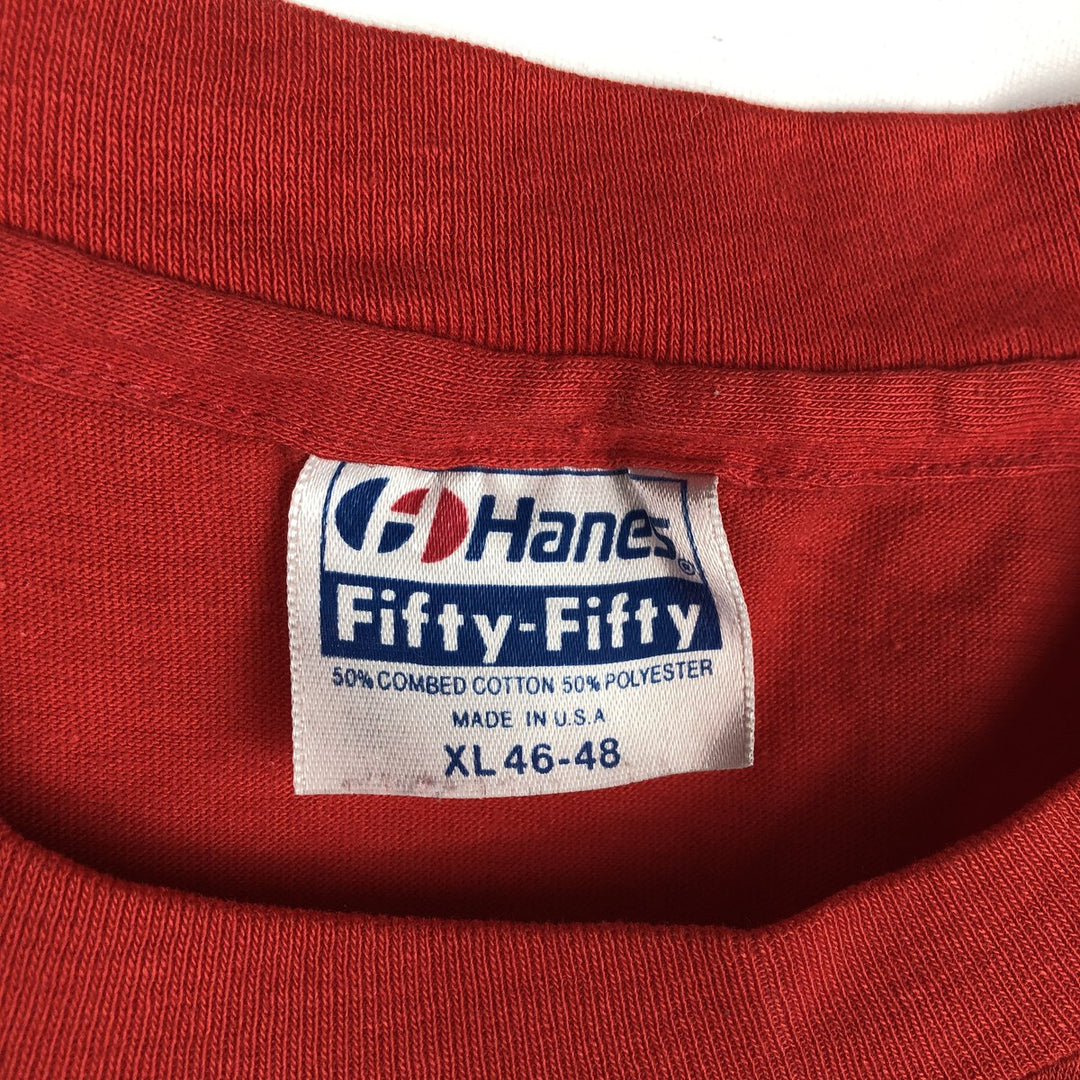 ~90'S Hanes FIFTY-FIFTY COMBED Jim Beam Advertising T-Shirt, Made in USA, Men's XL equivalent, Vintage cotton red type Vintage Second Hand
