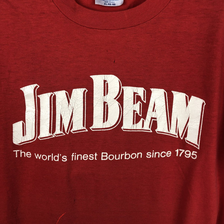 ~90'S Hanes FIFTY-FIFTY COMBED Jim Beam Advertising T-Shirt, Made in USA, Men's XL equivalent, Vintage cotton red type Vintage Second Hand