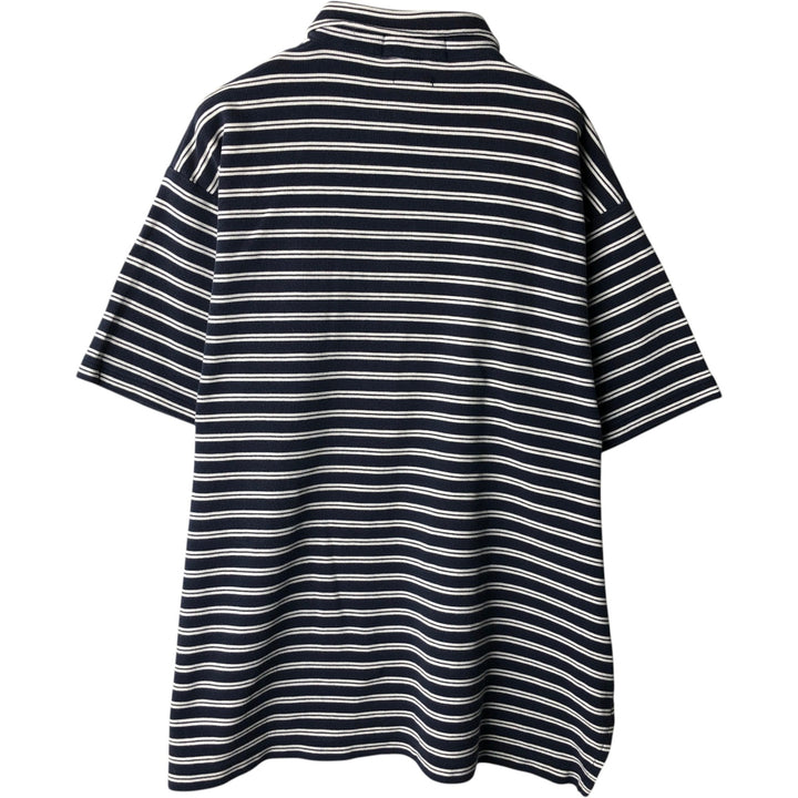 Ralph Lauren BIG Short-Sleeve Striped Button-Down Polo Shirt, Men's Size M (approx.) cotton navy blue type Vintage Second Hand