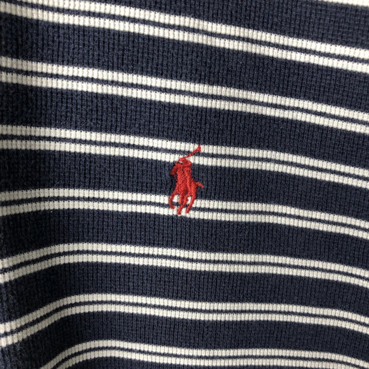 Ralph Lauren BIG Short-Sleeve Striped Button-Down Polo Shirt, Men's Size M (approx.) cotton navy blue type Vintage Second Hand