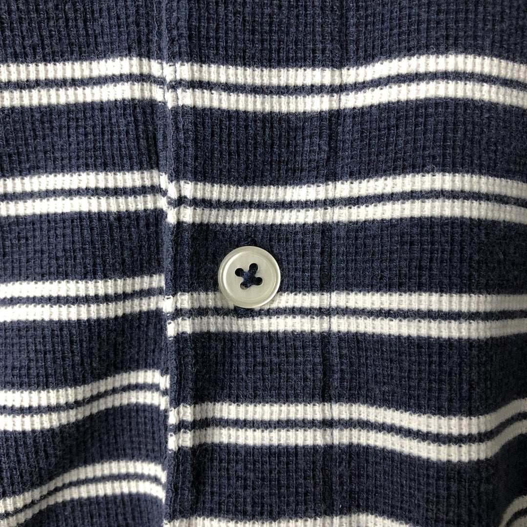 Ralph Lauren BIG Short-Sleeve Striped Button-Down Polo Shirt, Men's Size M (approx.) cotton navy blue type Vintage Second Hand
