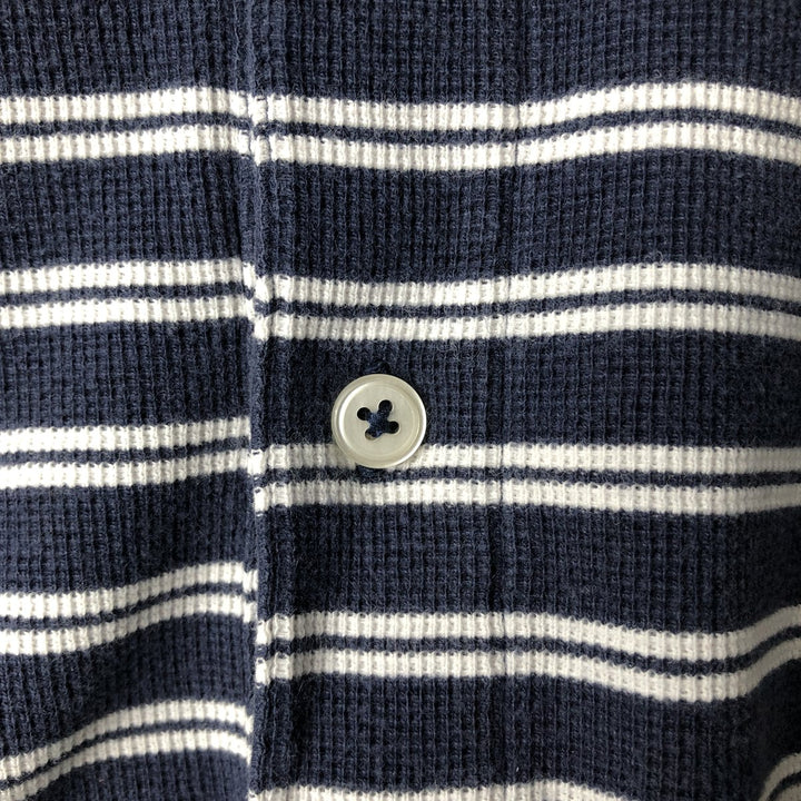 Ralph Lauren BIG Short-Sleeve Striped Button-Down Polo Shirt, Men's Size M (approx.) cotton navy blue type Vintage Second Hand