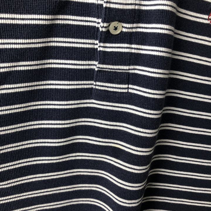 Ralph Lauren BIG Short-Sleeve Striped Button-Down Polo Shirt, Men's Size M (approx.) cotton navy blue type Vintage Second Hand