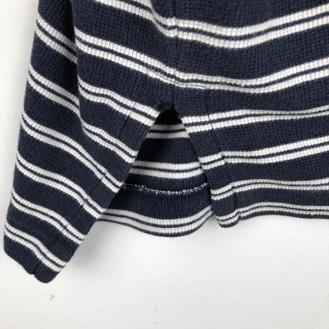 Ralph Lauren BIG Short-Sleeve Striped Button-Down Polo Shirt, Men's Size M (approx.) cotton navy blue type Vintage Second Hand