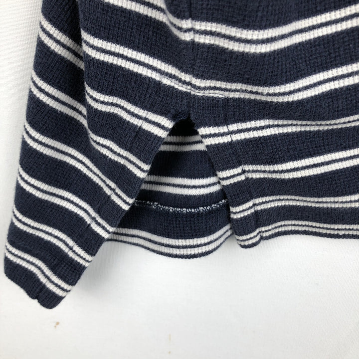 Ralph Lauren BIG Short-Sleeve Striped Button-Down Polo Shirt, Men's Size M (approx.) cotton navy blue type Vintage Second Hand