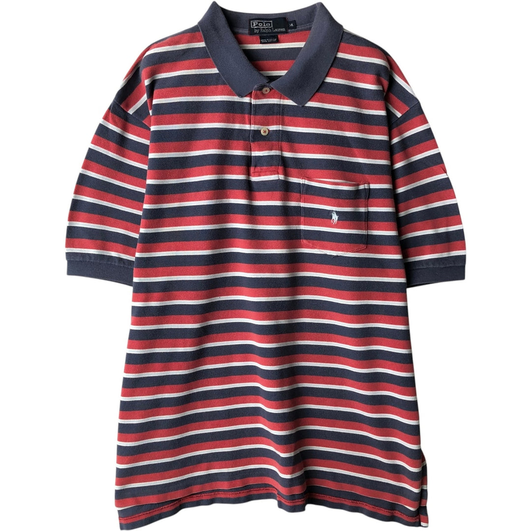 Ralph Lauren POLO by Ralph Lauren short sleeve striped polo shirt, men's XL size cotton red type Vintage Second Hand