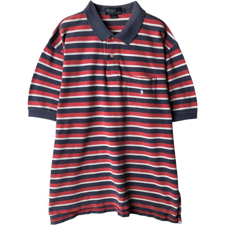 Ralph Lauren POLO by Ralph Lauren short sleeve striped polo shirt, men's XL size cotton red type Vintage Second Hand
