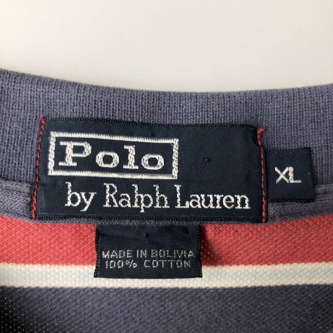 Ralph Lauren POLO by Ralph Lauren short sleeve striped polo shirt, men's XL size cotton red type Vintage Second Hand