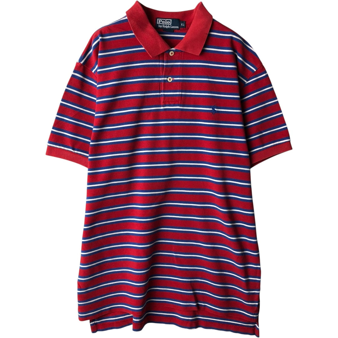 Ralph Lauren POLO by Ralph Lauren short sleeve striped polo shirt, men's XL size cotton red type Vintage Second Hand