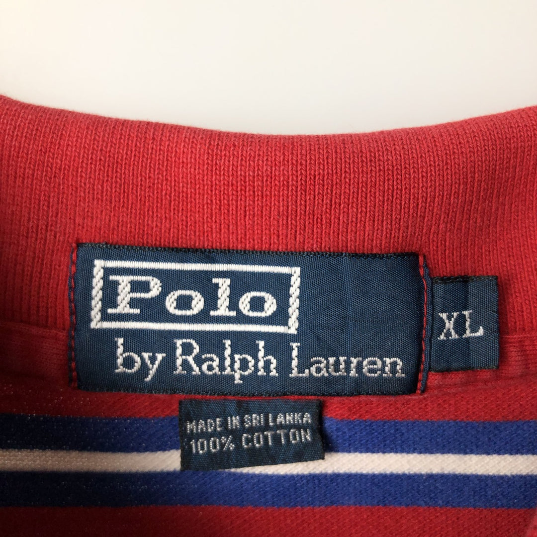 Ralph Lauren POLO by Ralph Lauren short sleeve striped polo shirt, men's XL size cotton red type Vintage Second Hand