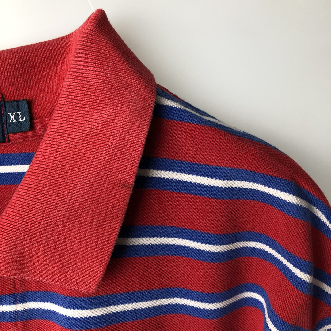 Ralph Lauren POLO by Ralph Lauren short sleeve striped polo shirt, men's XL size cotton red type Vintage Second Hand