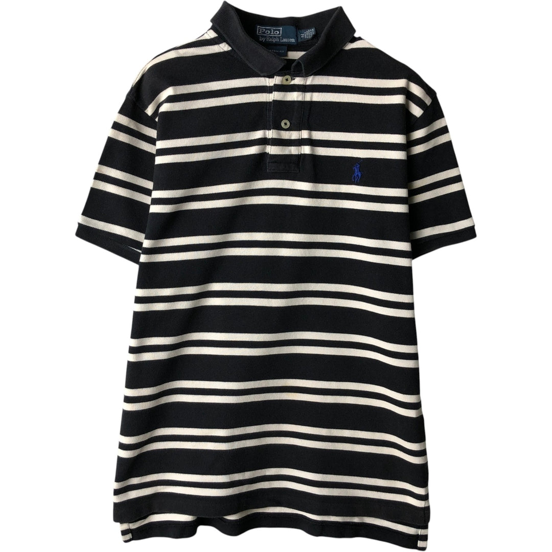Ralph Lauren POLO by Ralph Lauren COSTOME FIT Short-Sleeve Striped Polo Shirt, Men's Size M (approx.) cotton black type Vintage Second Hand